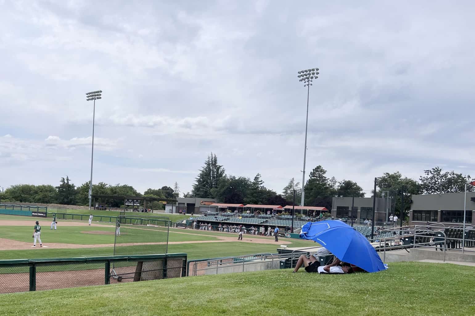 pop up umbrella at baseball tournament