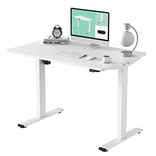 FLEXISPOT Electric Standing Desk Whole Piece 48 x 30 Inch Desktop Adjustable Height Desk Home Office Computer Workstation Sit Stand up Desk (White Frame + White Top, 2 Packages)