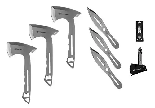 Smith & Wesson 8in Throwing Knives and 10in Axes Combo with Full Tang Stainless Steel Design, Bottle Opener and Nylon Sheaths for Recreation and Competition,Silver