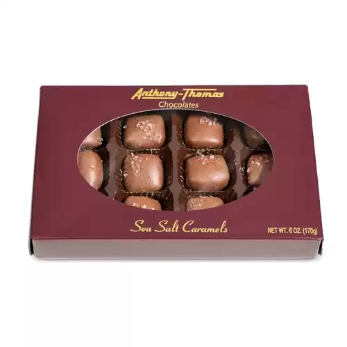 Anthony Thomas, Milk Chocolate Sea Salt Caramels, Great Tasting Chocolates, Caramel Centers, Premier Company, Deliciously Delightful Snacks (12 Count)
