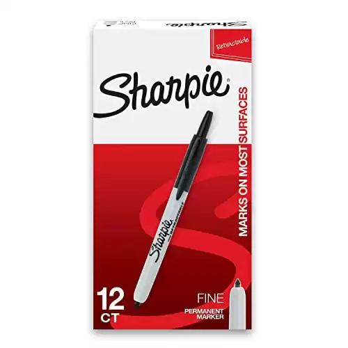 SHARPIE Retractable Permanent Markers, Fine Point, Black, 12 Count