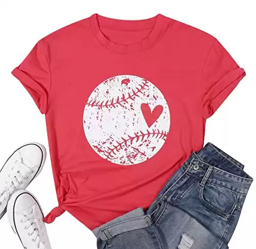 Cute Baseball Shirt Women Baseball Heart Tee Shirts