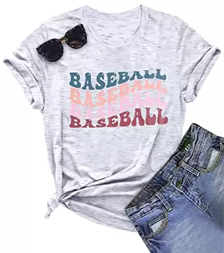 Cute Baseball Shirt Women Baseball Heart T-Shirt