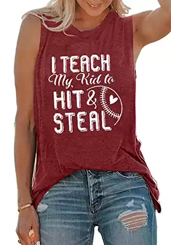 I Teach My Kid to Hit And Steal - Funny Baseball Mom Tank Top
