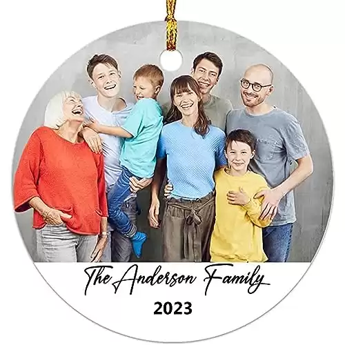 Personalized Photo Christmas Ornament 2023 Add Photo Customized Any Text Christmas Ornament Keepsake Gift for Family Couples Personalized Picture Family Christmas Xmas Tree Ornament Custom Name