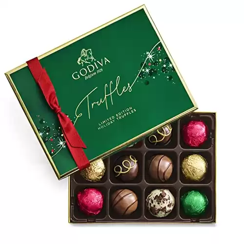 Godiva Chocolatier Holiday Truffle Flight - 12 Piece Limited Edition Assorted Gift Box – Gourmet Dark, Milk and White Chocolate Truffles for Chocolate Lovers