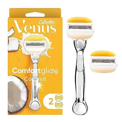 Gillette Venus Comfortglide with Olay Coconut Womens Razor Handle + Blade Refills, Silver, 2 Count