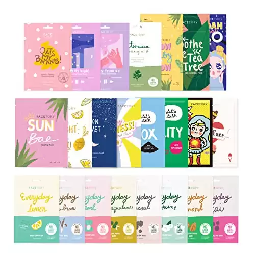 FACETORY 23 Sheet Mask Collection - Hydrating, Moisturizing, Radiance Boosting, Soothing, Redness Relief - For All Skin Types