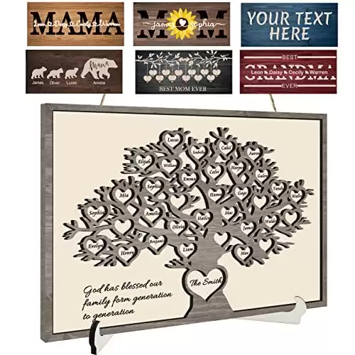 Custom Mother's Day Wood sign 3d Personalized Family Tree Rustic Wood Signs Customized Wood Family Name Signs for Home Decor Gift for Mom from Daughter