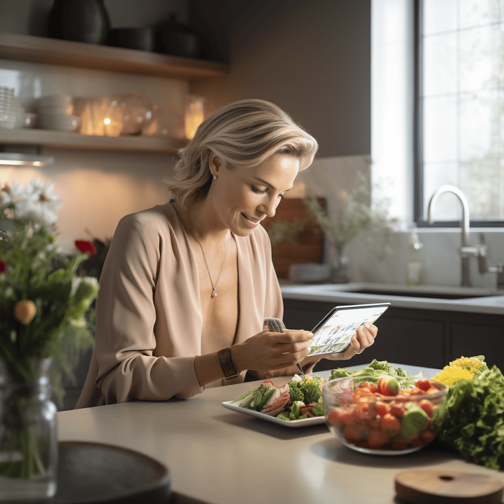 woman reviewing calorie counting app