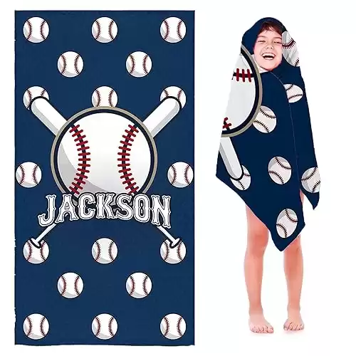 Personalized Baseball Beach Towels for Kids Boys, Custom Sport Beach Towel with Name Baseball Gifts