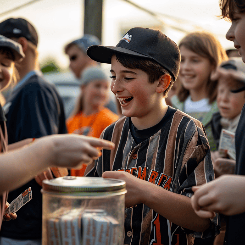 baseball player pulls raffle ticket at fundraiser