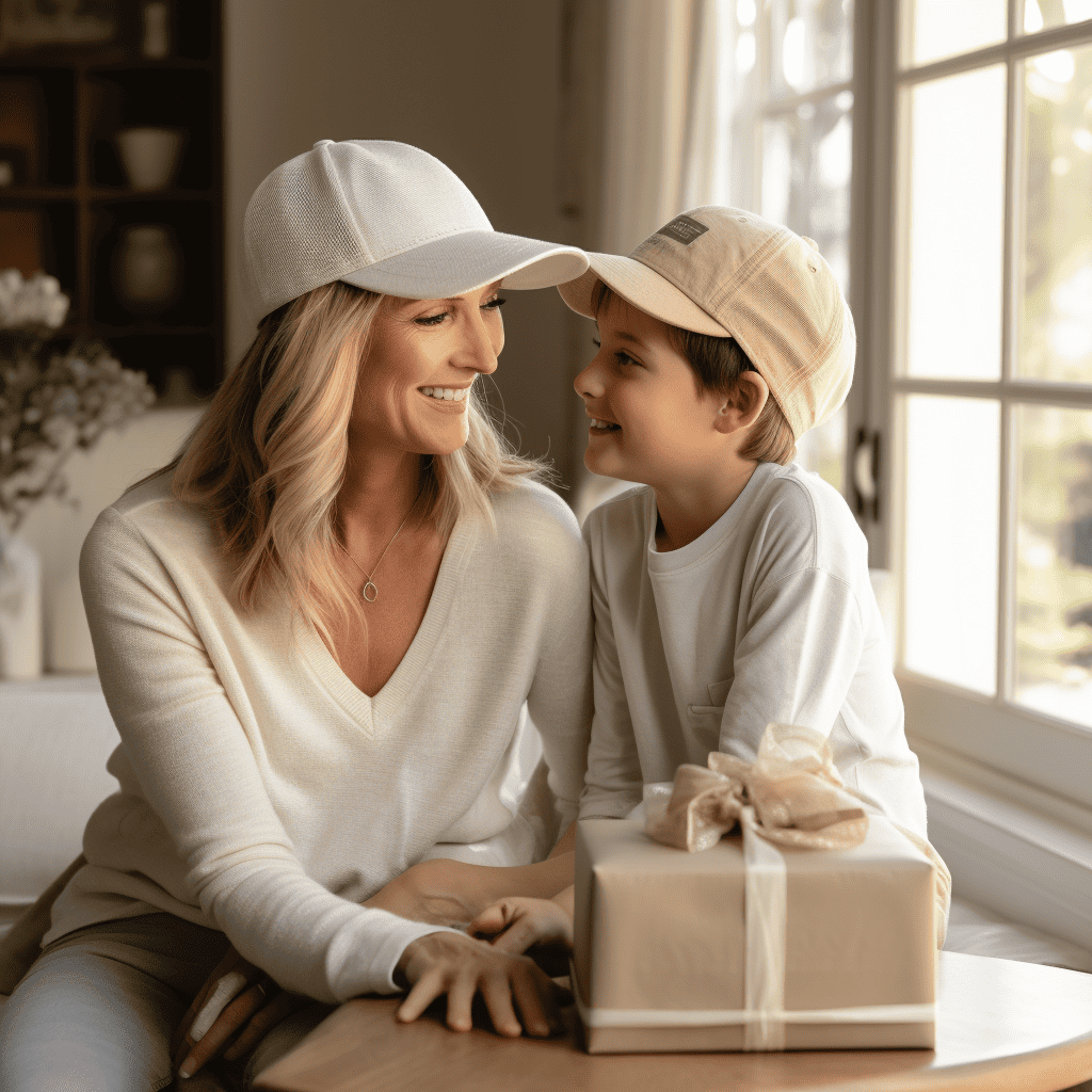 child giving mom baseball gift