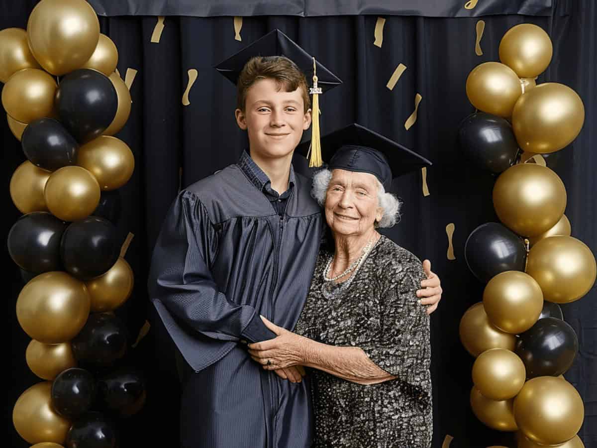 boy posing with grandma in photo booth | Fit Fun And Over 40 boy posing with grandma in photo booth