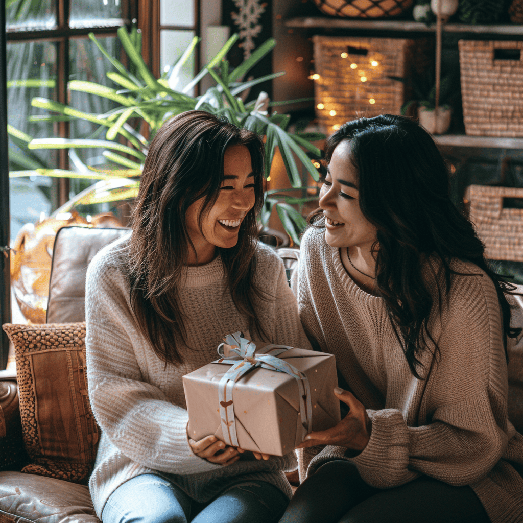 daughter giving mom mothers day gift