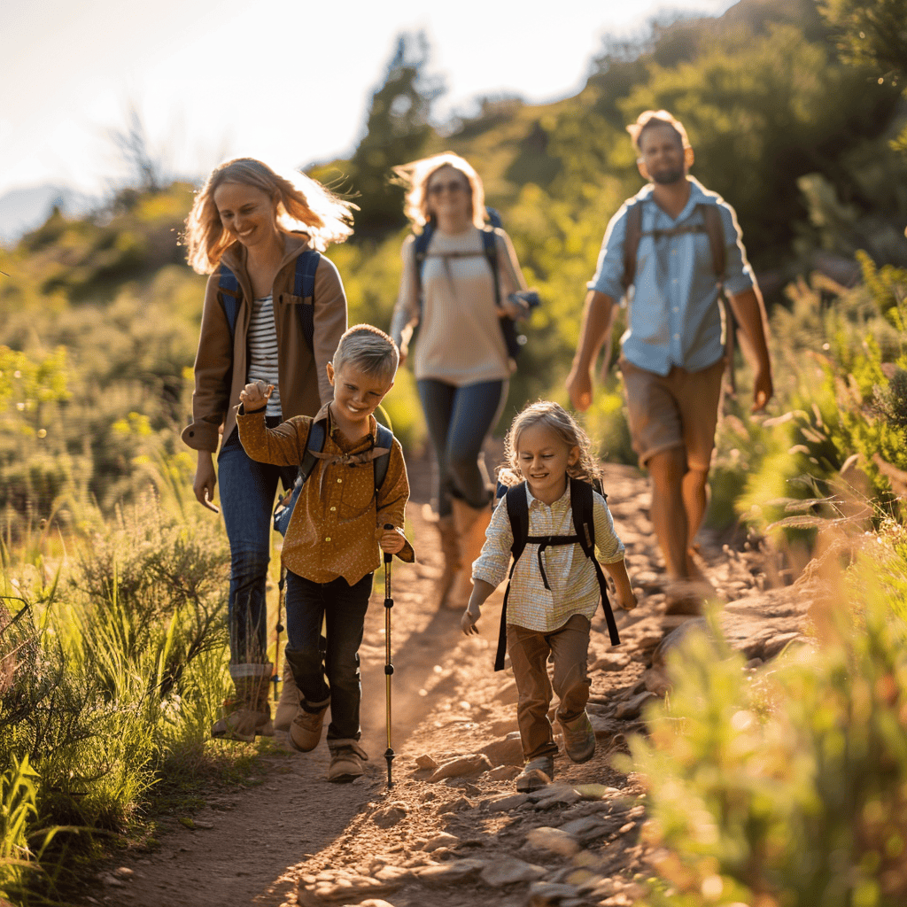 family hiking together