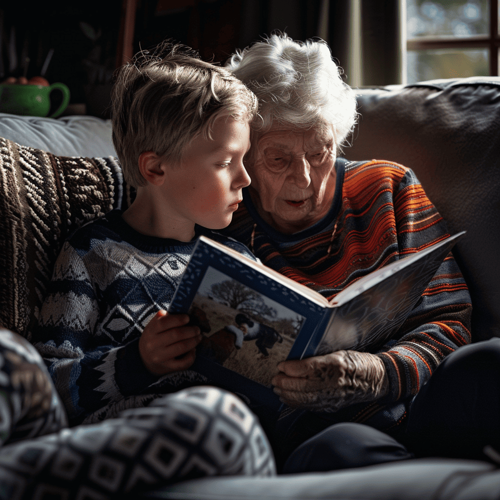 grandma and grandson reading together