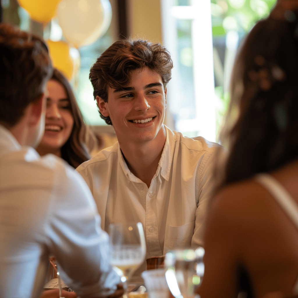 high school graduate speaking to guests at party