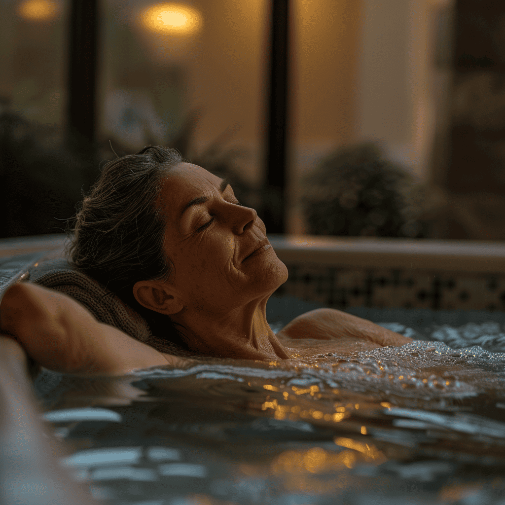 mom relaxing in hot tub