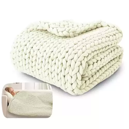 SAMIAH LUXE Chunky Knit Blanket Throw, Cream