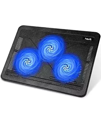 havit Laptop Cooler Cooling Pad - Slim Portable USB Powered (3 Fans), Black/Blue