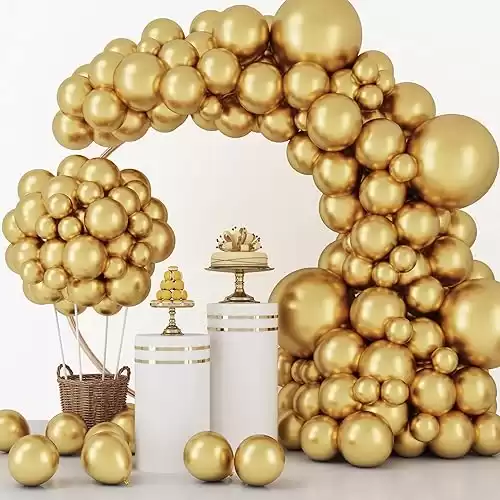 RUBFAC 129pcs Metallic Gold Balloons Latex Balloons Different Sizes (Many colors Available)