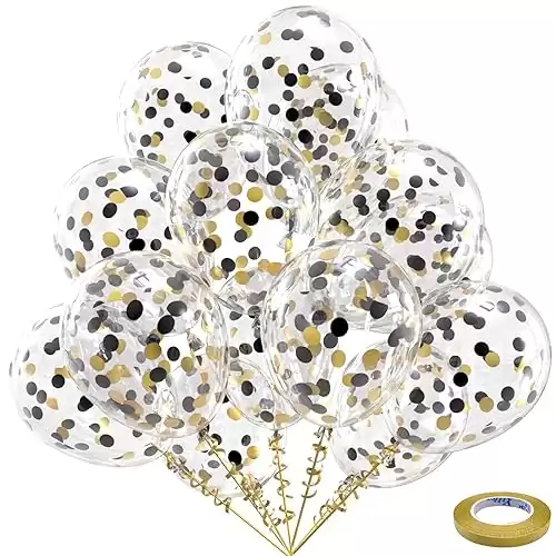 Bezente Black Gold Confetti Latex Balloons - 60 Pack