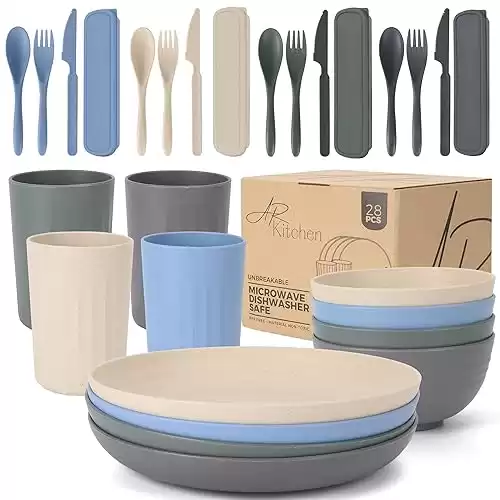 AR Kitchen Wheat Straw Dinnerware Set - 28-Pcs Unbreakable Dinnerware Set