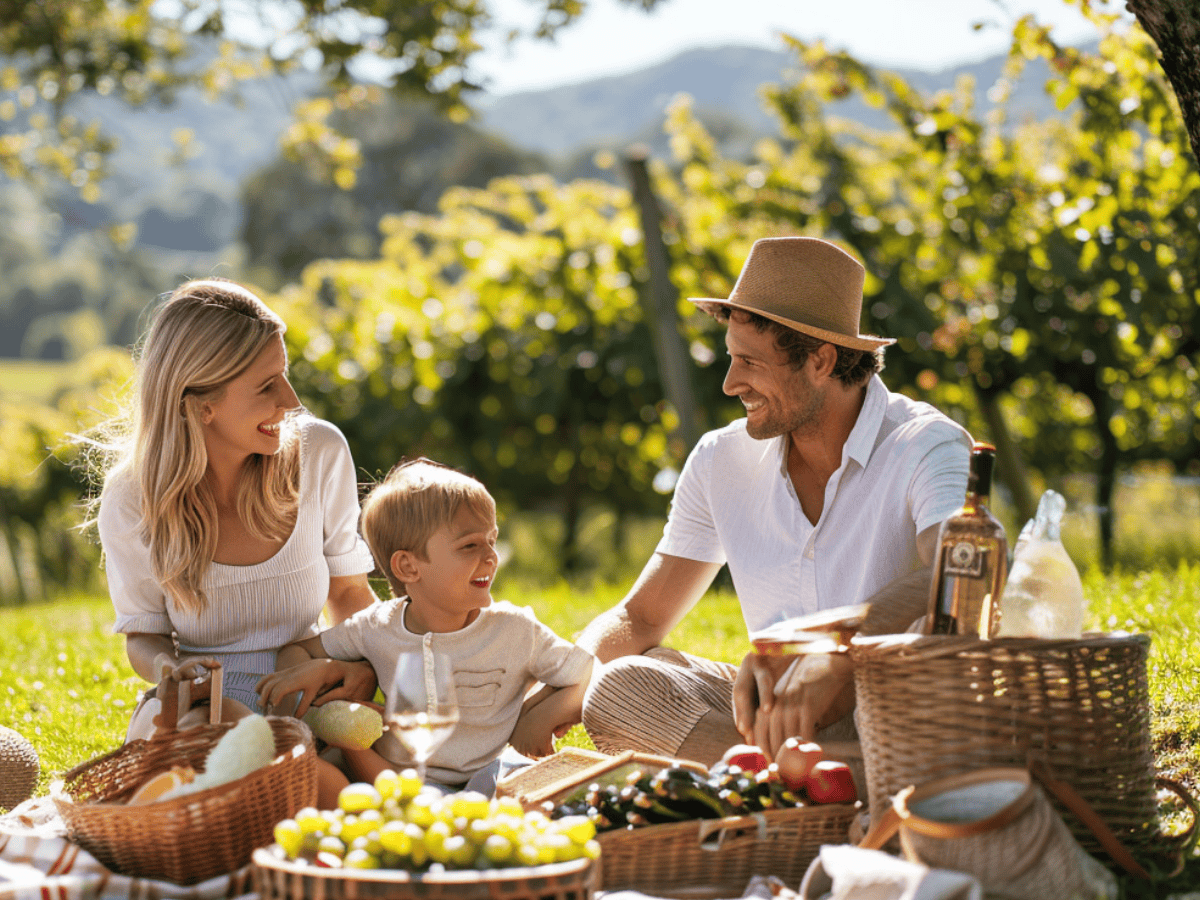 family enjoying picnic at winery