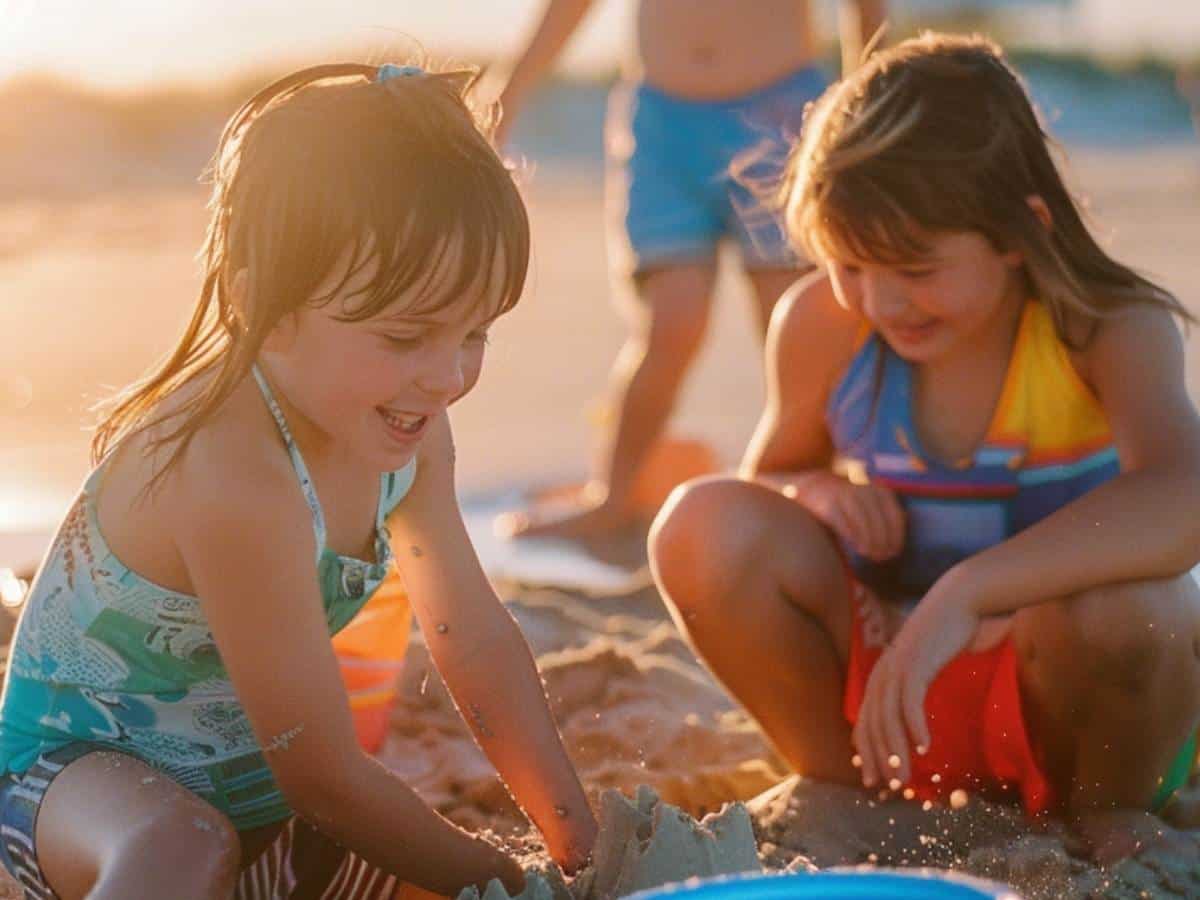 kids building sand castles at party
