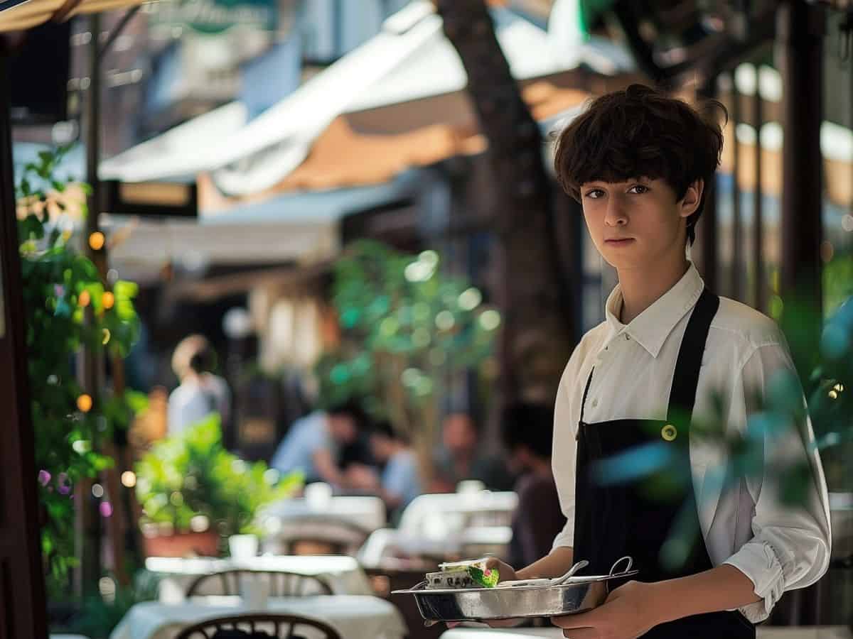 teenage boy working as waiter