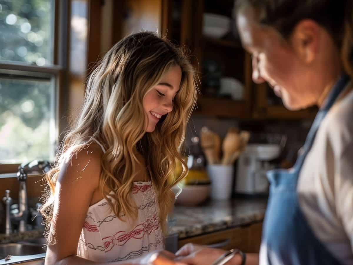 teenage girl and her mom cooking
