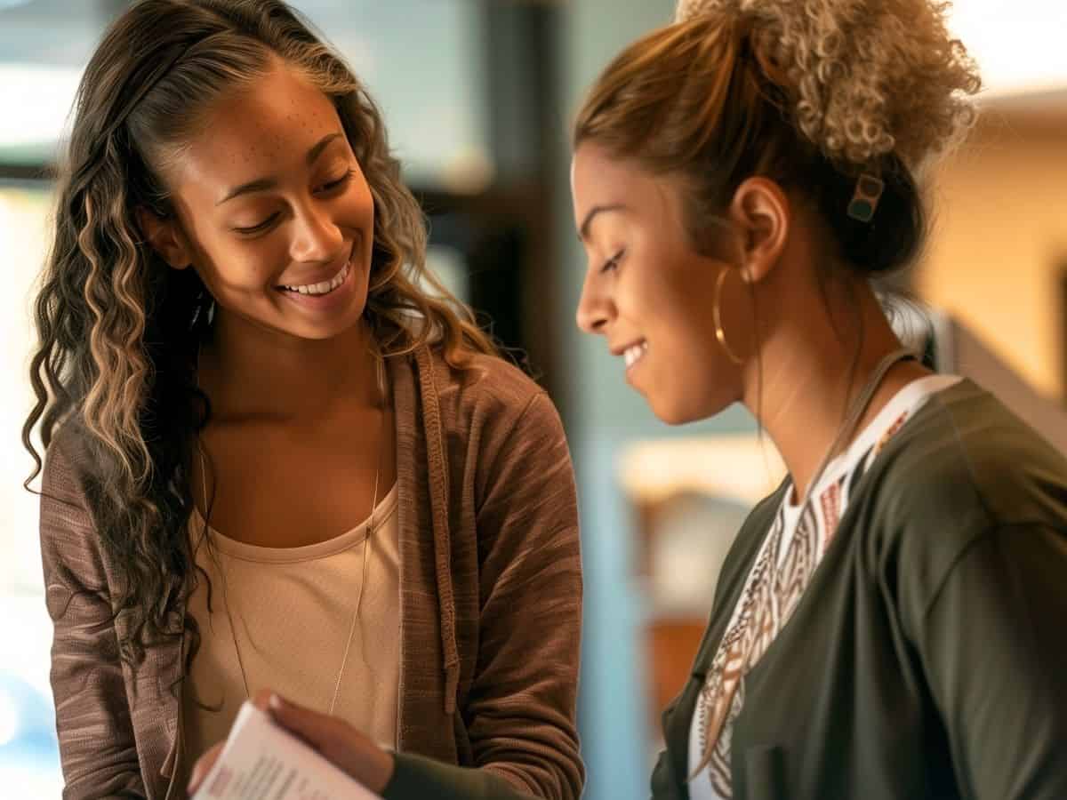 teenager and her mom opening bank account