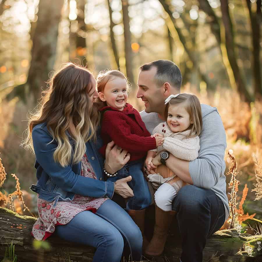 Fall Family Picture Outfits Blue-05 | Fit Fun And Over 40 Family Photos Blue with a pop of color