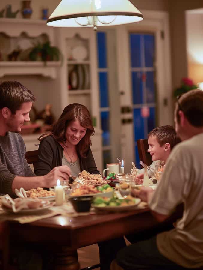 working mom enjoying family dinner