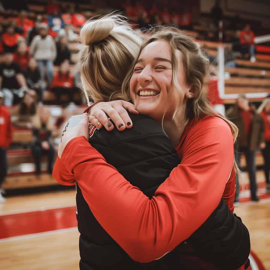 Volleyball player hugs coach after perfect senior night gift