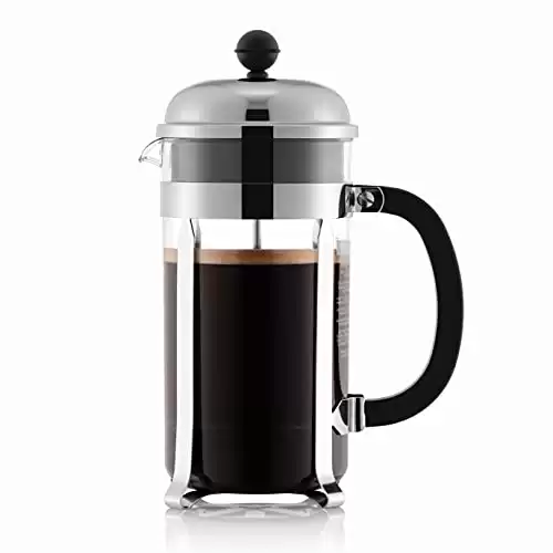 Bodum 34oz Chambord French Press Coffee Maker, High-Heat Borosilicate Glass, Polished Stainless Steel