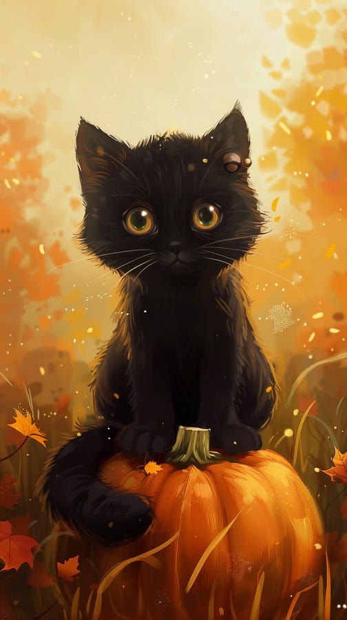 black cat on pumpkin wallpaper