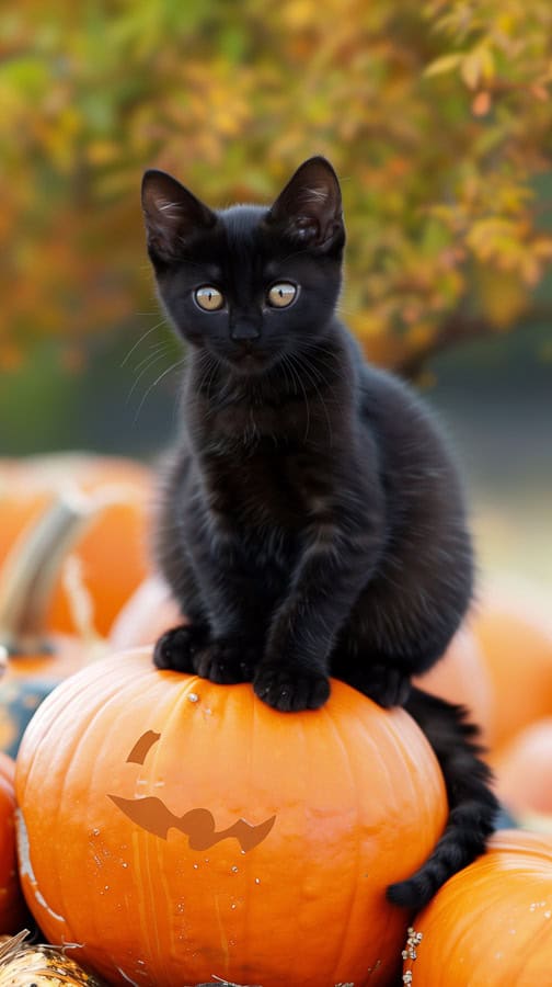 black cat on jack o lantern
