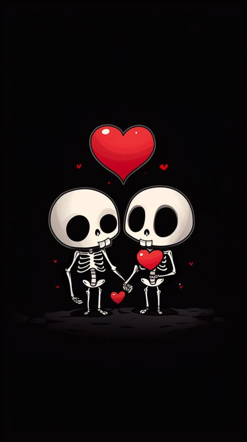 two adorable skeletons in love