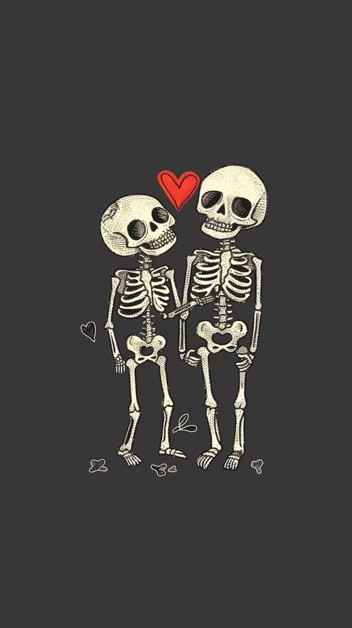 two skeletons with heart