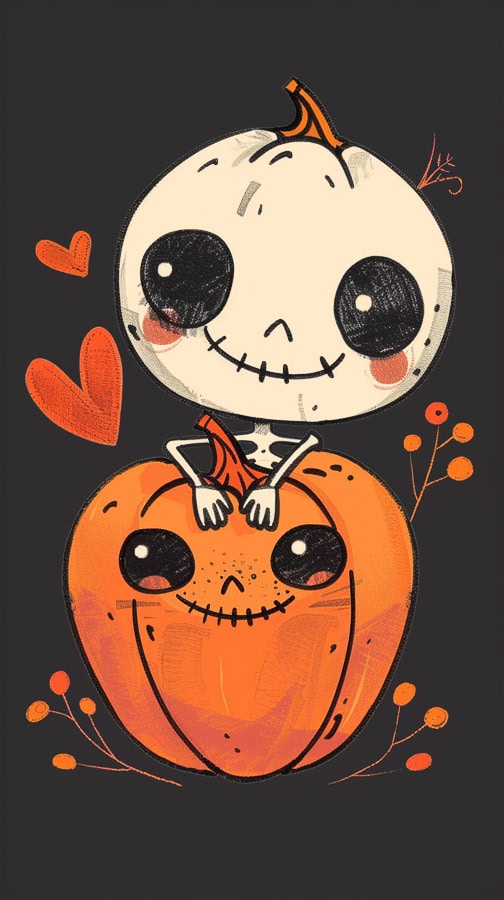 cute skeleton and pumpkin