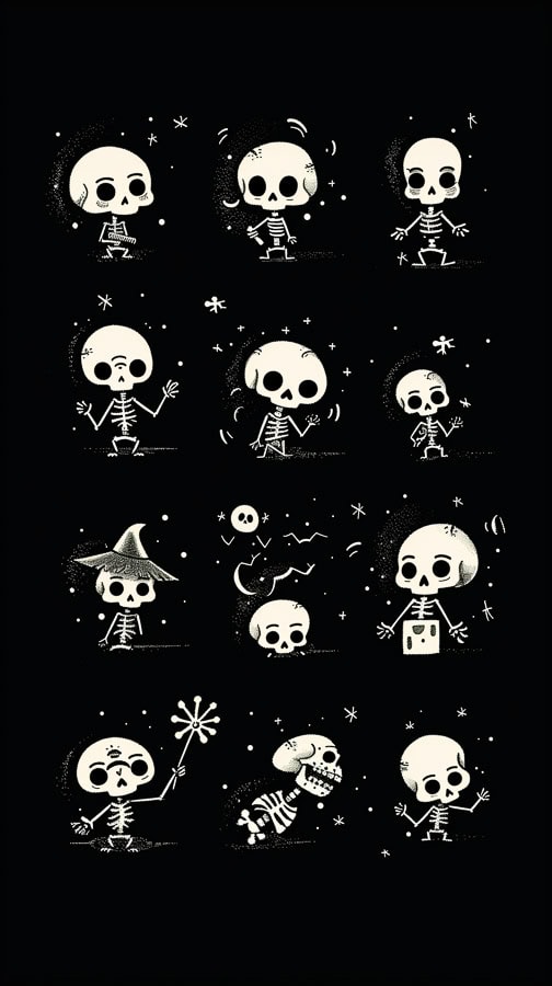 multiple cute little skeletons