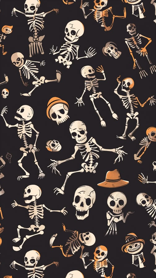 Skeletons in orange hats