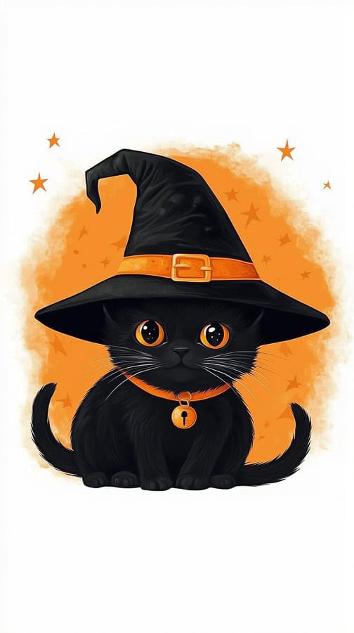 black cat in witch hat