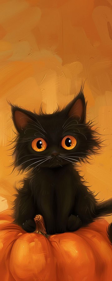cute cat on orange background