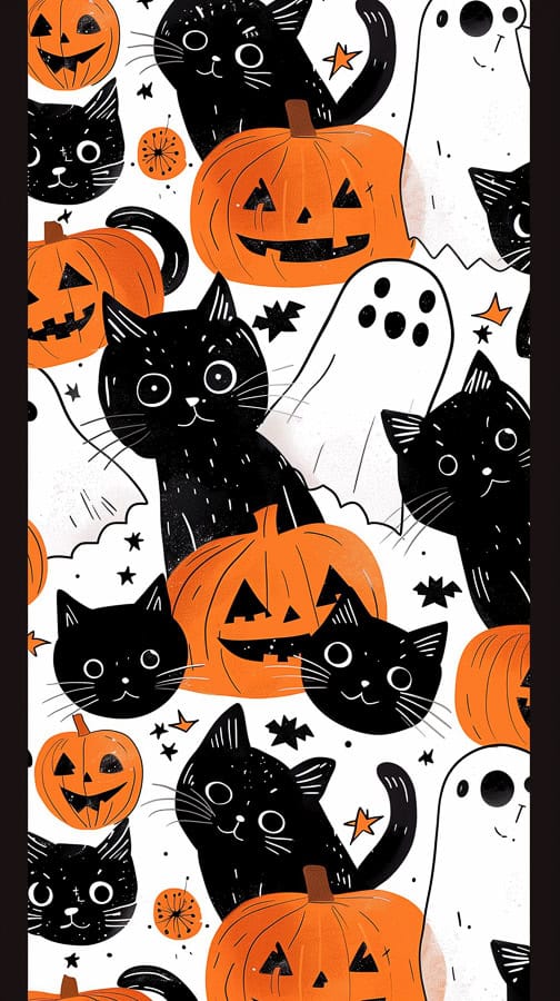 cats ghosts and pumpkin wallpaper