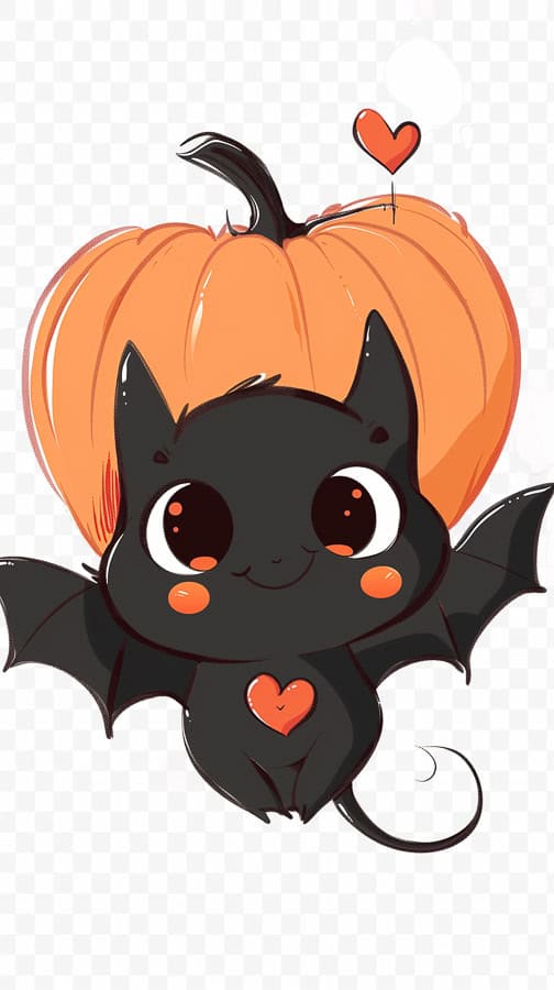 cute bat flying in front of pumpkin