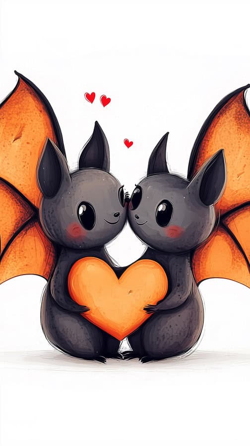 Two cute bats rubbing noses