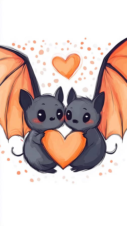 Two cute bats with heart